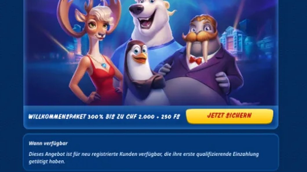SG Casino Willkommenspaket Schweiz: 300 % bis zu CHF 2’000 + 250 Freispiele über vier Einzahlungen